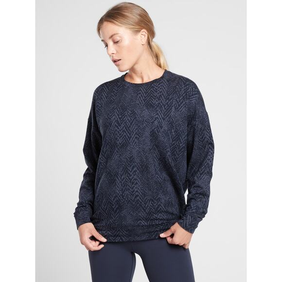 ATHLETA STUDIO TO‎ STREET PRINT SWEATSHIRT Navy Medusa Size Small Blue Black - Picture 1 of 16